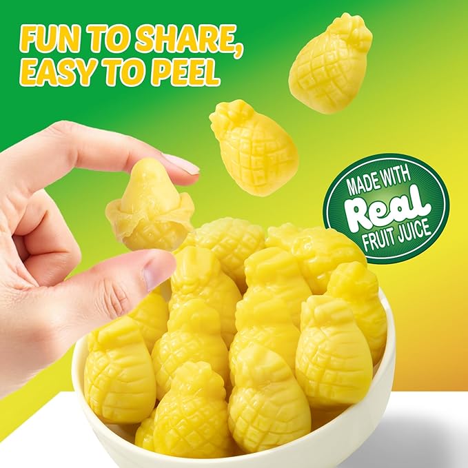 AMOS Peelerz Pineapple Gummy Candy, Peelable Fruit-Shaped Candy, 8.47oz Box with 10 Individual Packs – Fun Peeling Gummy Snack Made with Real Juice