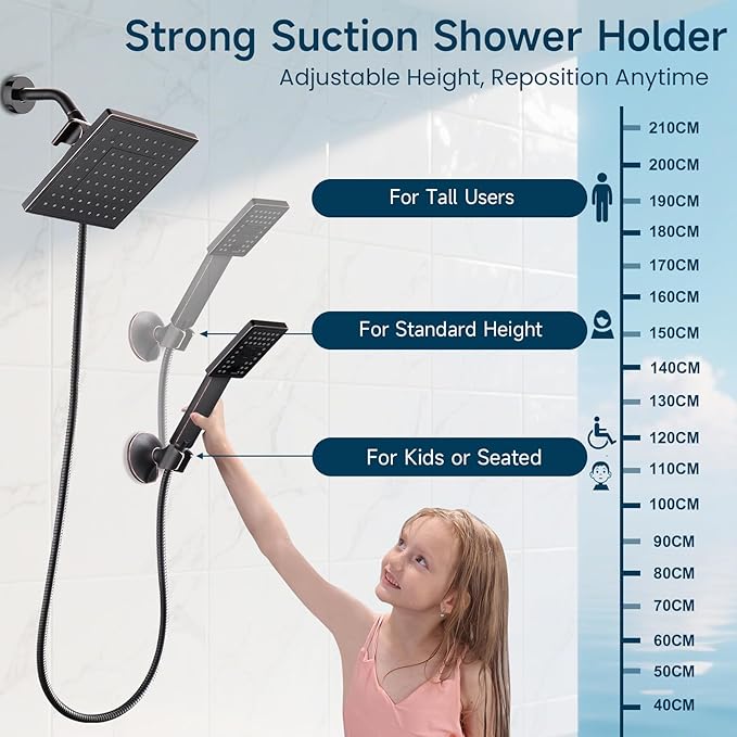 BRIGHT SHOWERS Handheld Shower Head Holder with Dual Angle Positions, Wall Suction Bracket Includes Adhesive 3M Disc, No Tools Required and Easy Installation, Oil Rubbed Bronze Finish