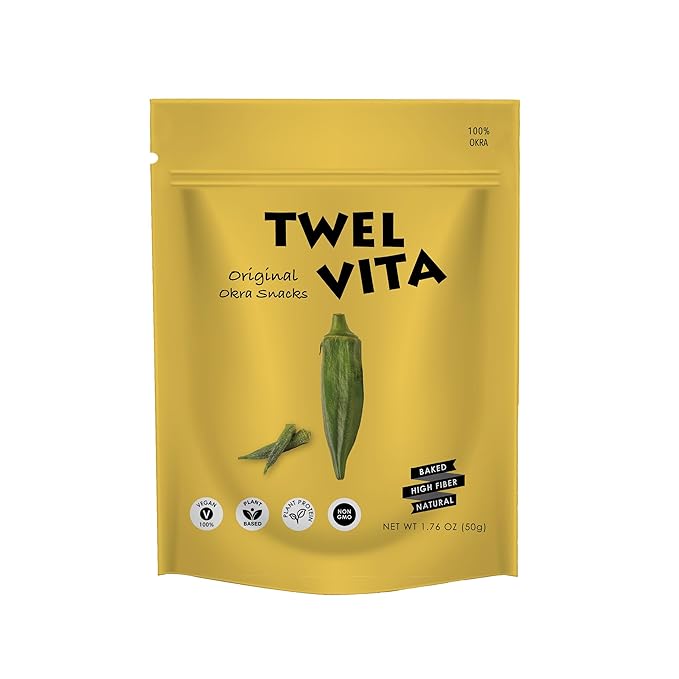TwelVita Wholesome Baked Okra Crisps, Vegan Snacks, Clean Label, Non-GMO, Gluten-Free, 1.76 oz ea, Pack of 4
