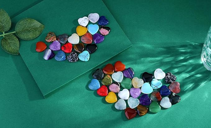 QINJIEJIE 50PCS Heart Crystals Stones Love Shaped Gemstones Rose Quartz Polished Crystal Bulk Chakra Palm Worry Stone Natural Cute Pocket Thumb Gems Reiki Balancing Meditation Wholesale Set Gifts Women Stocking Stuffers