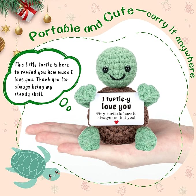 Funny Turtle Crochet Gifts for Her Him, I Love You for Wife Husband, Small Gifts for Girlfriend Boyfriend, Cute Anniversary Birthday, Emotional Positive Crochet Turtle