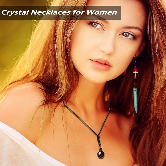 Crystal Necklaces for Women Men, Tigers Eye Amethyst Obsidian Pendant for Protection, Crystals and Healing Stones Necklace Jewelry for Spiritual