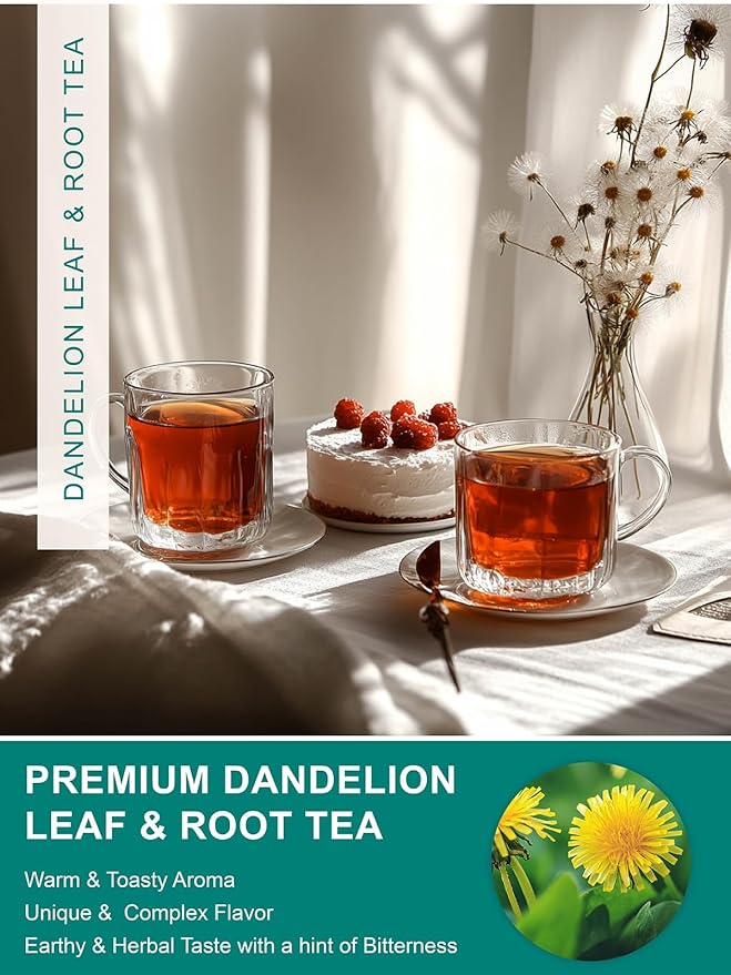 TeeLux Dandelion Leaf & Root Tea Bags, Natural Roasted Dandelion Root with Fresh Dandelion Leaf Herbal Tea, Caffeine Free, 100 Count