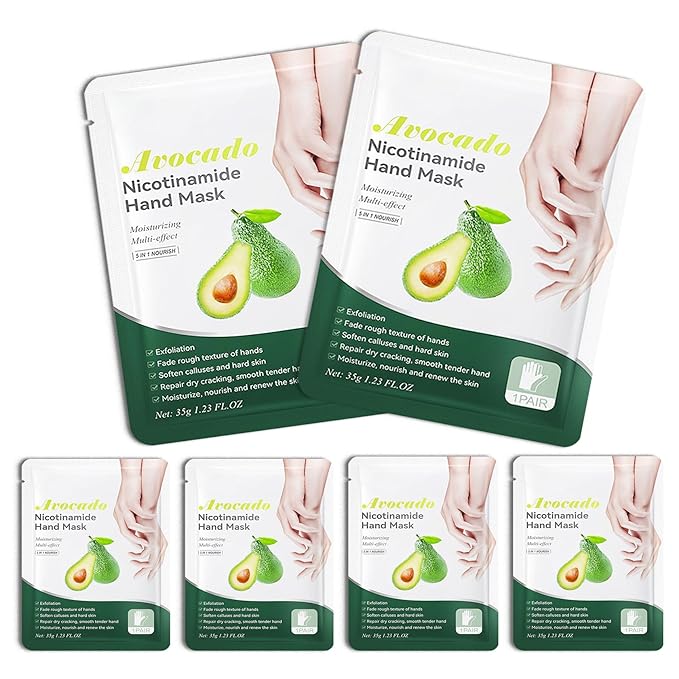 Hand Masks, 6 Pairs Hydrating Exfoliating Hand Peeling Mask, Smooth Hand Masks Moisturizing Gloves Overnight for Dry, Rough, Cracked Hands, Hand Skin Moisturizer Glove for Women Men（J