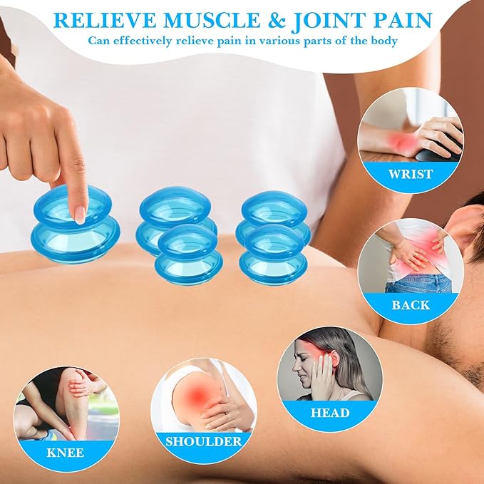 Geiserailie 16 Pcs 4 Sizes Cupping Therapy Set Silicone Cupping Massage Cups Professional Chinese Therapy Cup Vacuum for Body Muscle Nerve(Blue)