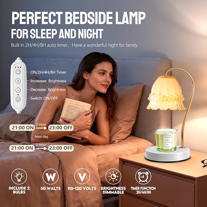 GEEZO Fragrance Candle Warmer Lamp，Electric Candle Warmer with Timer & Dimmer，Mom Christmas Birthday Gifts for Women, House Warming Gifts New Home Bedroom Decor