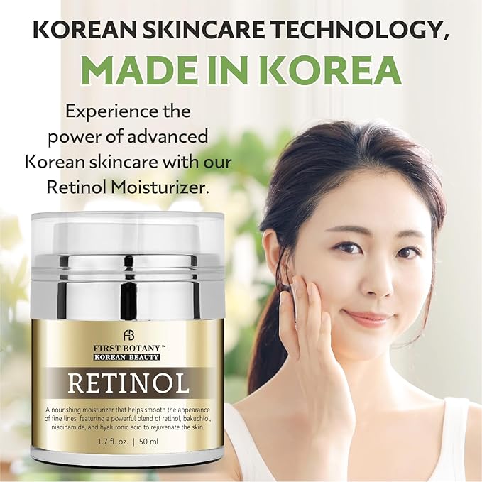 First Botany Korean Retinol Moisturizer Face Cream - Hydrating Anti-Aging Facial & Neck Cream with Bakuchiol, Niacinamide & Hyaluronic Acid - Made in Korea, Cruelty-Free 1.7 Fl Oz
