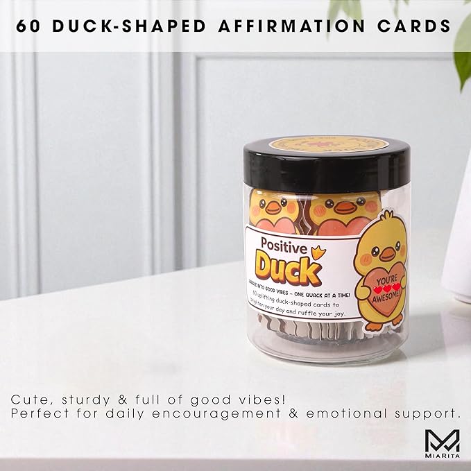 Positive Duck Jar – 60 Funny Emotional Uplifting Support Affirmation Cards, White Elephant Gift For Women Men, Stress Relief Gifts, Duck Gifts, Cards to Reduce Anxiety & Increase Relaxation