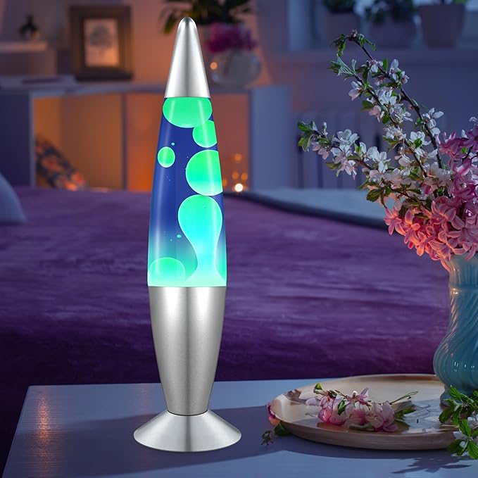 JAMBO 16" Beautiful Lamp- Blue with Yellow/Green Wax, Relaxing Liquid Light, Night Light Nightlight, Home Decor Living Room Office Bedroom Lamp for Adults Teens Kids, Magma Motion