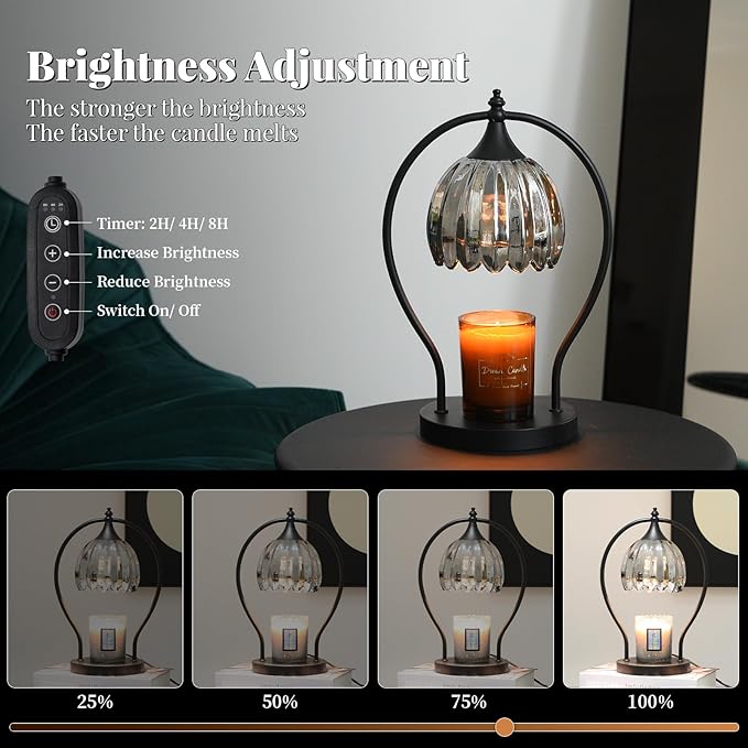 Candle Warmer Lamp with Timer, Vintage Black Wax Melt Warmer Lamp Electric Dimmable Candle Warmer, House Warming Gifts Home Decor for Living Room Bedroom Office, Birthday Gifts for Mom, Women & Men