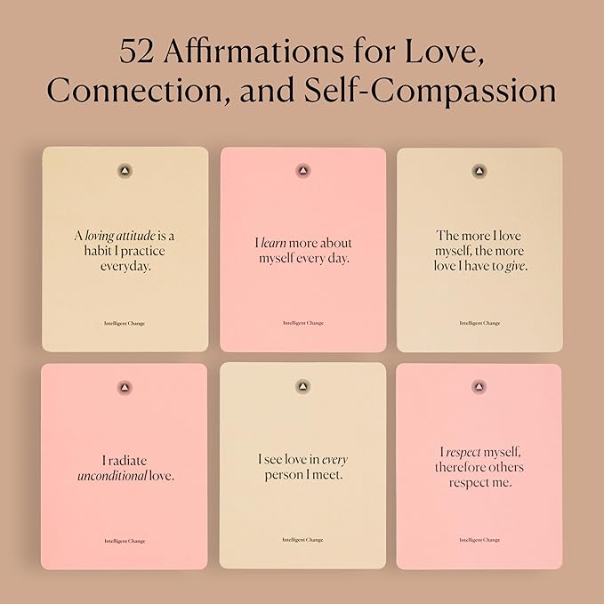Intelligent Change 52 Mindful Affirmation Cards for Love and Relationships, Daily Words of Inspiration, Self Care Positive Affirmation Cards for Women with Stand, Gifts For Women, Mothers Day Gifts