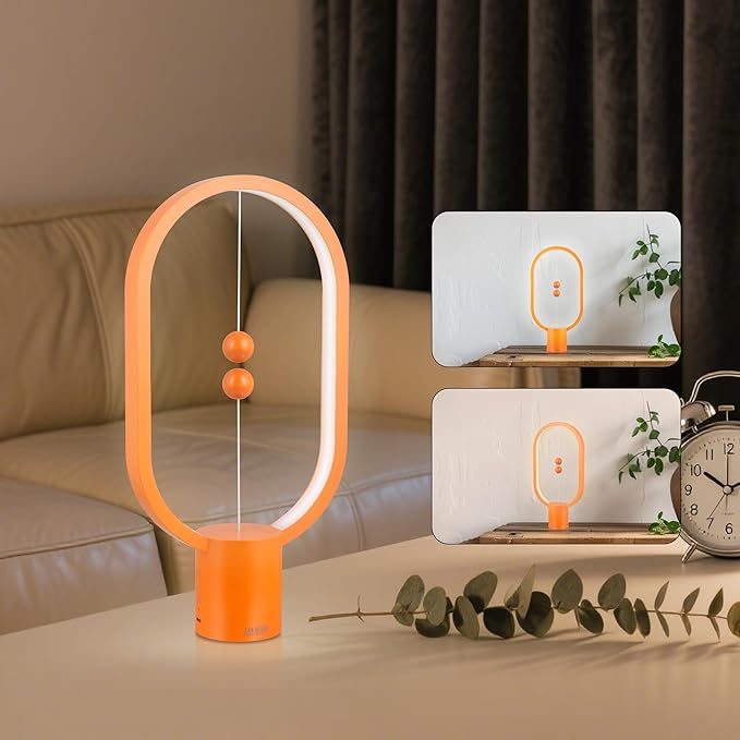Heng Balance Light, USB Powered LED Table lamp, Creative, Magnetic Switch Night Light, dimmable Eye Protection Table lamp, Used for Gifts, Decoration Bedside, Dormitory and Office(Orange)