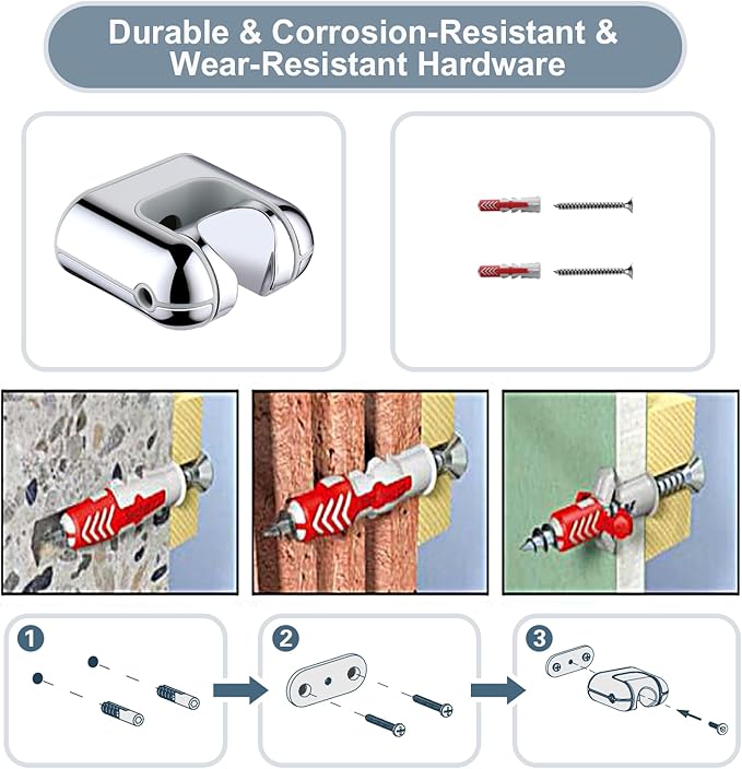 BRIGHT SHOWERS Shower Head Holder Wall Mount, Adjustable Handheld Shower Wand Holder with Universal Fit and Angle Adjustment, Chrome
