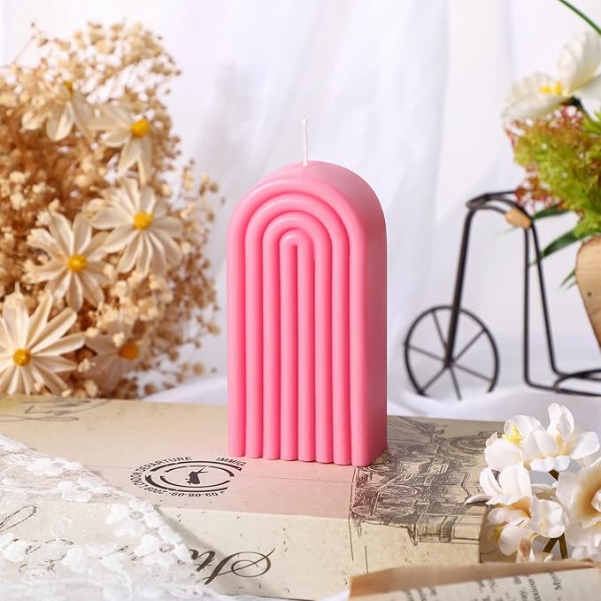 Arch Shaped Candles Geometric Scented Aesthetic Candle Geometric U Shaped Candles Minimalist Candle Aroma Wax Art Decorative Soy for Spa Yoga Birthday Gift Home Party Decor(Pink)