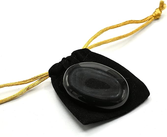 Amazing Gemstone Black Obsidian Crystals and Healing Stones - Large Palm Stone Crystals Piedra - Crystal for Good Luck, Balanced Positive Energy, Meditation - Unique Stocking Stuffers & Birthday Gift