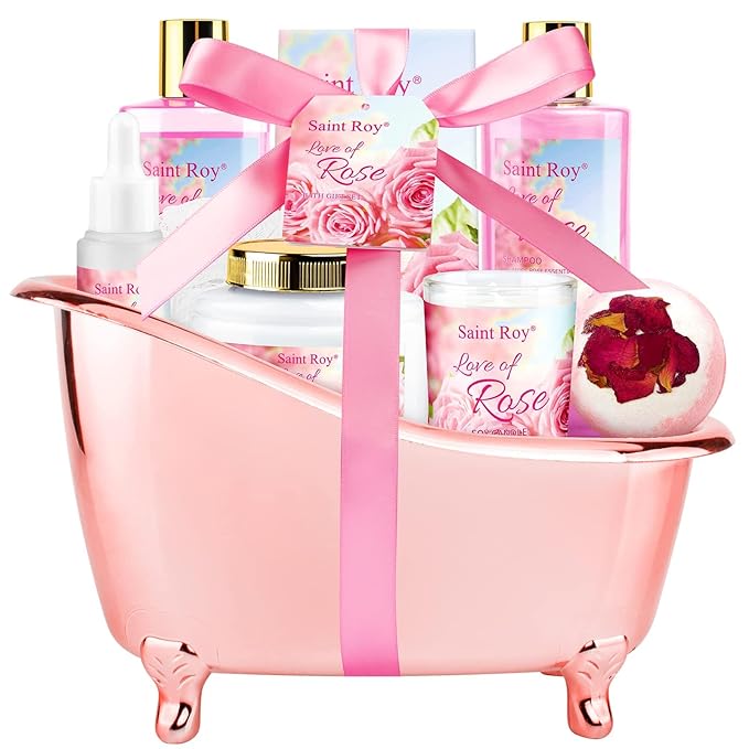 Bath Kit Christmas Gifts for Women, Spa Gifts bath Gifts for Her Rose Mother Gift Bath Set for Women, Luxury Home Spa bath and body Gift Basket, With Scents Lotion, Bath Bomb bridal shower gift basket