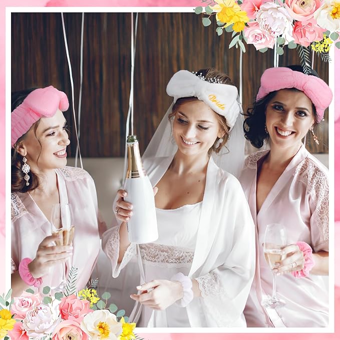 24 Pcs Bachelorette Party Favors Include 12 Bride Bridesmaid Spa Headband 12 Bridesmaid Gifts Scrunchies for Women Sleepover Spa Bachelorette Party Accessories Supplies(White,Pink)