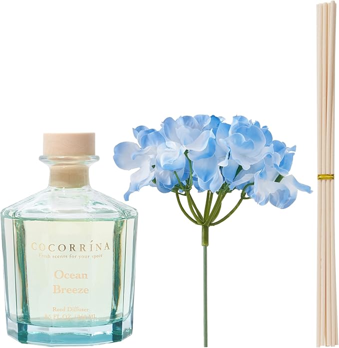 COCORRÍNA Reed Diffuser - Ocean Breeze 8.5oz Flower Reed Diffuser Set with 8 Sticks, Home Fragrance Reed Diffuser for Home Bedroom Office Bathroom Shelf Decor (Master Collection)