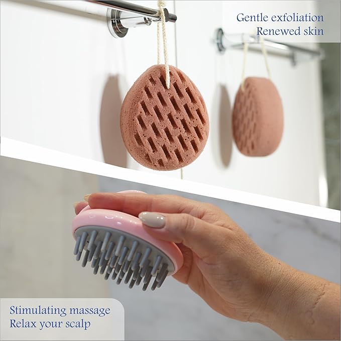 Bath Pillows for Tub, Luxury Bathtub Pillow Gift Set: 4D Air Mesh Cushion for Head & Neck, Spa Relaxing Accessories, Plus Bath Sponge & Scalp Massage Brush, Gift Bag