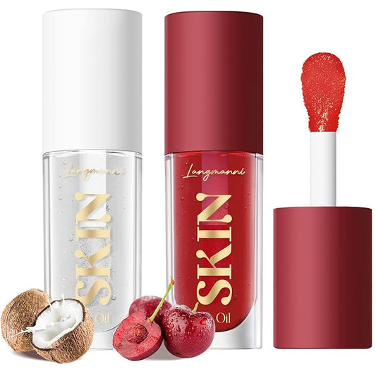 LANGMANNI Moisturizing Lip Oil,No-Sticky Lip Gloss Lip Balm Lip Care,Fruit Flavoured Lip Oil For Dry Lip's Moisturizing Hydrating And Nourishing ((Cherry+Coco))