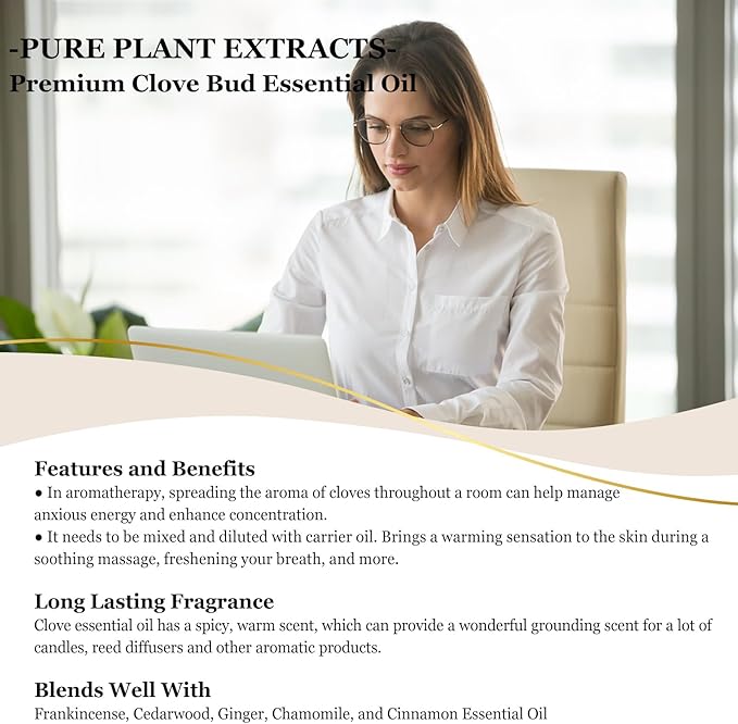 EUQEE Clove Essential Oil Large Capacity (4 oz/118 ml) Premium Clove Bud Oil - with Glass Dropper, Great for Diffusers, DIY Candle e & Soap Making