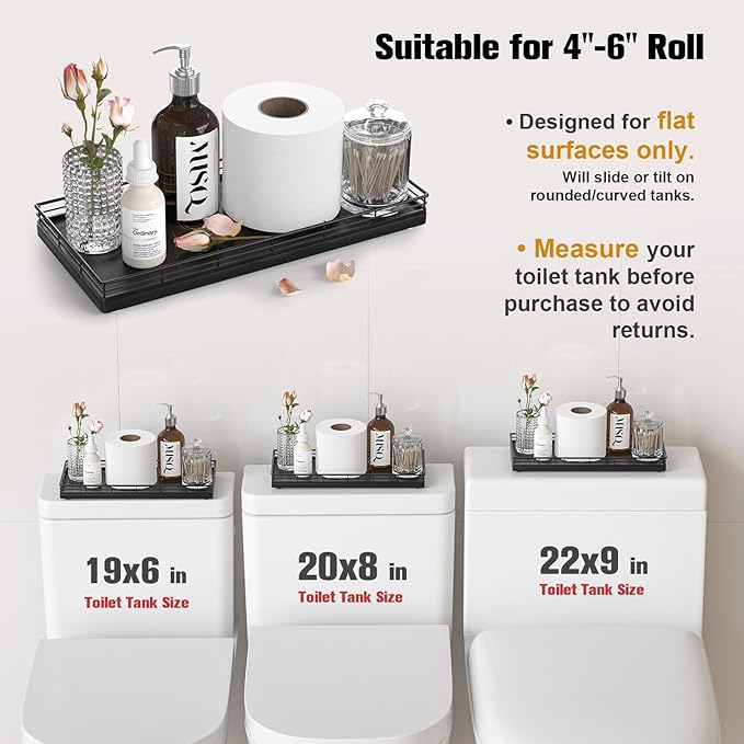 Bathroom Toilet Tank Tray, 13" Wood Storage Basket Back of Toilet Basket Organizer, Vanity Tray for Perfume Makeup Candle Kitchen Counter Coffee Table Bar Decor Rustic