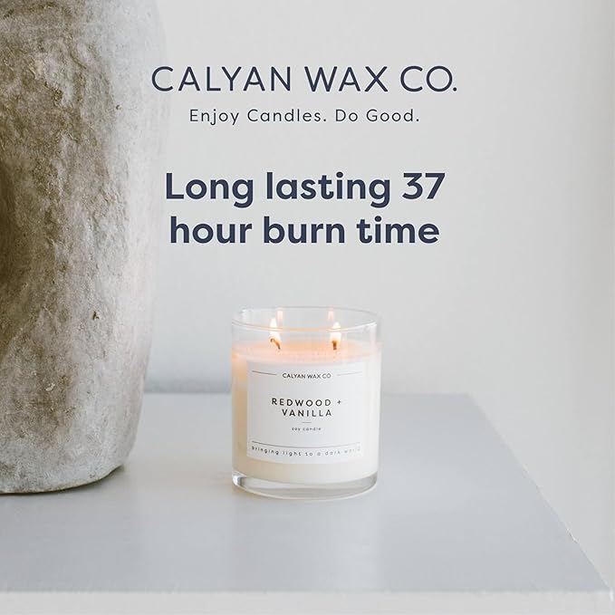 Calyan Wax Co. 2 Wick Candle, Rosewood + Amber Scented Candle, 37 Hour Burn Time, Aromatherapy Soy Candles, Non Toxic & Vegan Soy Wax, Glass Tumbler Scented Candles, 12.5oz