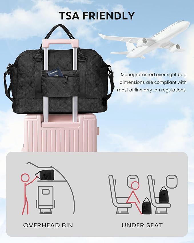 Customized Gifts for Women, Gifts for Mom-Duffle Bag with Shoe Compartment, Personalized Weekender Bag, Monogram Overnight Bags, Travel Bag with Makeup Bag, Birthday Gift for Her (Letter O)