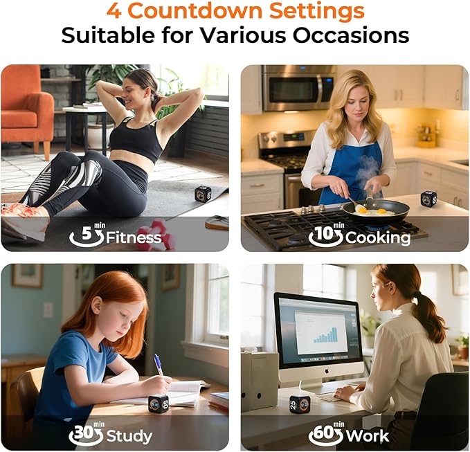 EooCoo Office Desk Timer Cube, Visual Pomodoro Timer with Gravity, Countdown 5/10/25/50 Min, Rechargeable Productivity Tool for Classroom, Kitchen, Gym, Yoga, College School Supplies Cool Gadgets