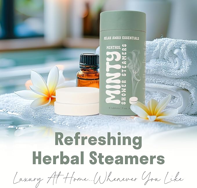 Relax Away Minty Shower Steamers 6 Pack - Menthol Infused Aromatherapy - Refreshing Orange, Eucalyptus, Lavender, Peppermint, Grapefruit, Spearmint - Relieve Stress & Soothe Sinuses