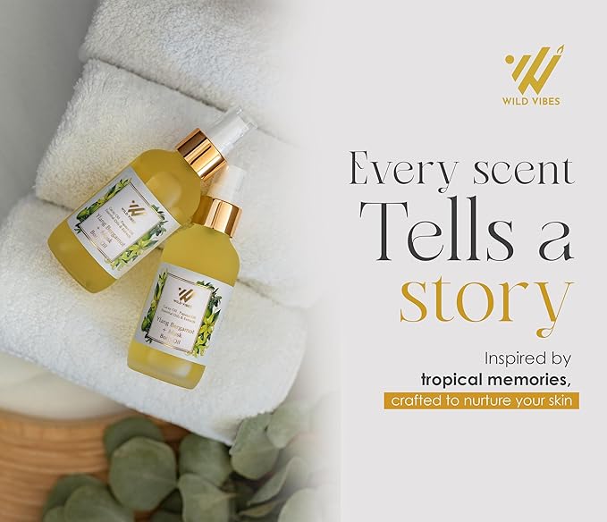Wild Vibes Ylang Bergamot + Musk Luxury Body Oil – Organic, After Shower for Women with Tropical Oils, Anti-Aging and Hydrating Formula for Smooth, Radiant Skin – 4 oz