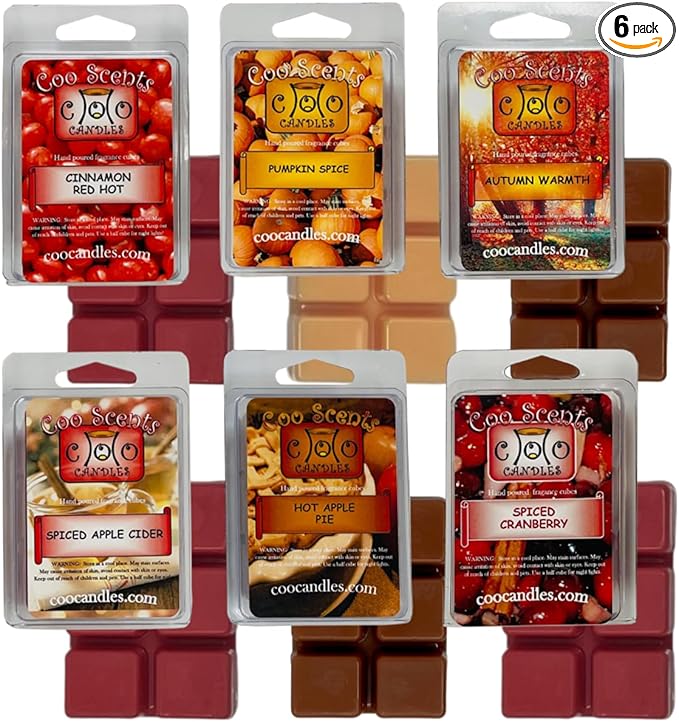 6 Pack Soy Candle Scented Wax Melts Bars Cubes - Fall Scents - Pumpkin Spice, Cranberry, Hot Apple Pie, Autumn Warmth, Apple Orchard and More! for Scented Warmer - Made in The USA