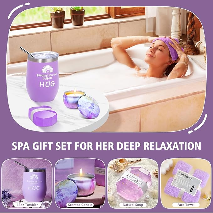 Get Well Gifts for Women, Thinking of You Gift Basket, Unique Self Care Package Relaxing Spa Gift Set, Birthday Gifts Box for Woman, Mothers Day Gifts for Mom Her Friend Wife Sister, Purple