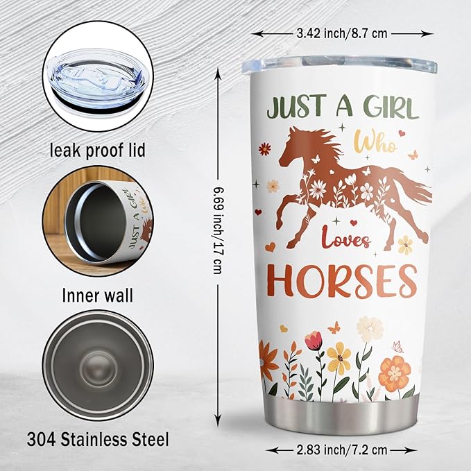 Horse Gifts for Women/Girls, Christmas/Birthday Present for Horse Lover Tumbler 20oz, Just A Girl Who Loves Horses Mug 1PC