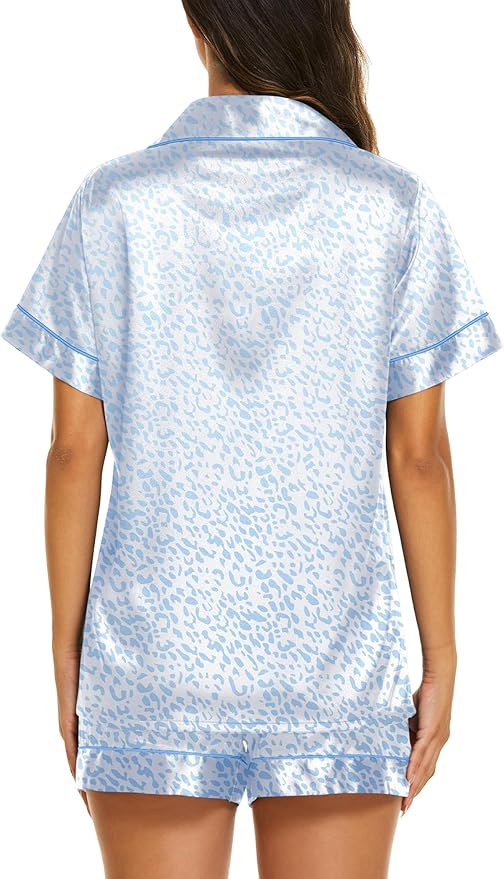 Ekouaer Silk Pajamas for Women Short Sleeve Sleepwear Soft Button Down Loungewear 2 Piece Satin Pjs Shorts Set S-XXL