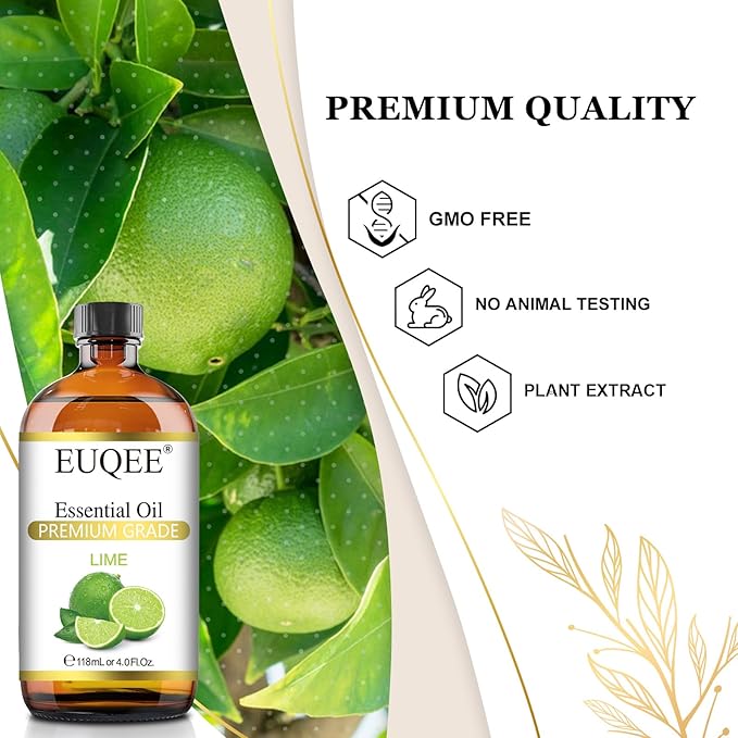 EUQEE Lime Essential Oil 4fl oz Pure Lime Oil Essential Oil with Dropper for Diffusers, DIY Soap & Bath Bombs (118 ml)