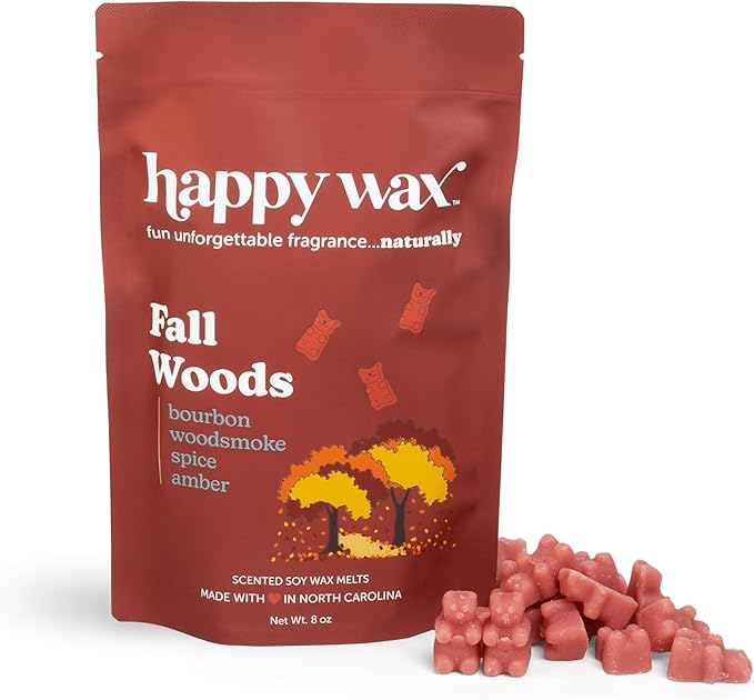 Happy Wax Fall Woods Scented Bear Wax Melts - Natural Strong Fall Infused with Essential Oils - Non Toxic and Pet Safe - for Use with Wax Warmers (8 oz Pouch)