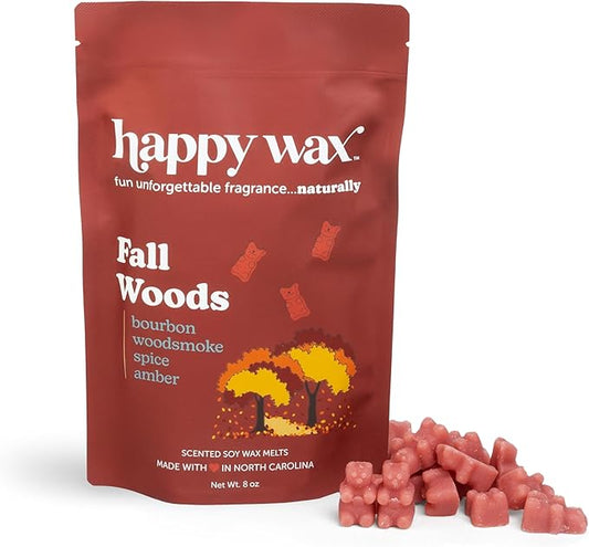 Happy Wax Fall Woods Scented Bear Wax Melts - Natural Strong Fall Infused with Essential Oils - Non Toxic and Pet Safe - for Use with Wax Warmers (8 oz Pouch)