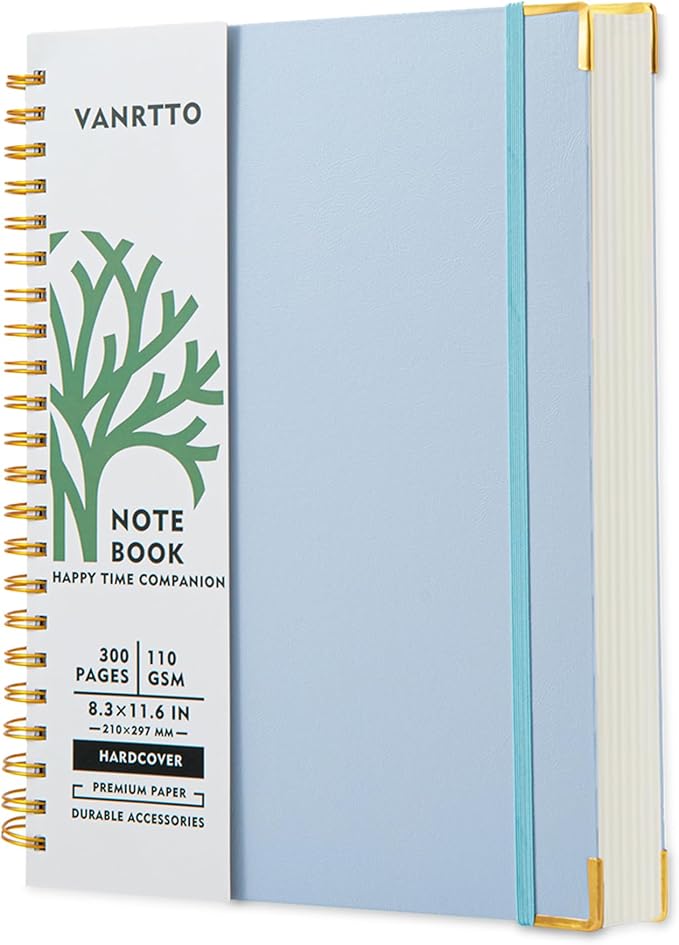 Hardcover Spiral Notebook, 8.5 x 11 IN Notebooks College Ruled, 110 GSM Thick Lined Paper Notebooks for Work, School and Travel, 300 Pages Journals for Writing, Large Journal for Women and Men Blue