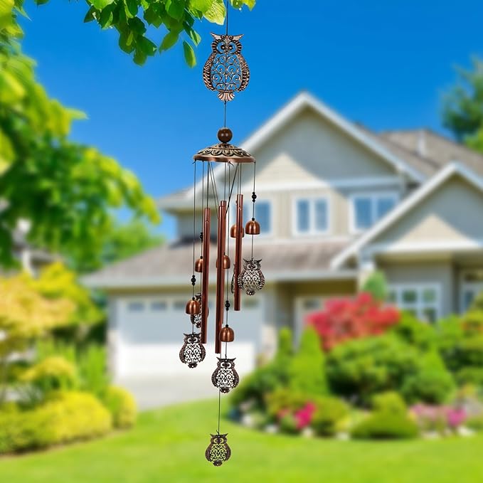 Copper Tone Animal Wind Chimes for Outdoors/Indoors - Owl Designs - Garden, Patio, Yard, Home Decor, for Women, Men, Mom, Birthday, Memorial, Housewarming (Owl)