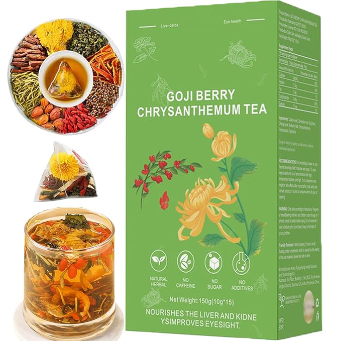 Goji Berry Chrysanthemum Tea, Dandelion Wolfberry Tea, Liver Cleanse & Detox Chinese Chrysanthemunn Cassia Seed Tea Bags with Eight Herbal Ingredients(1Box/15 Bags)