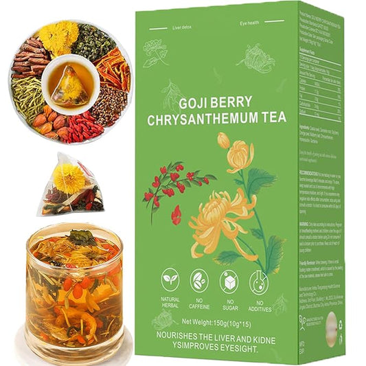 Goji Berry Chrysanthemum Tea, Dandelion Wolfberry Tea, Liver Cleanse & Detox Chinese Chrysanthemunn Cassia Seed Tea Bags with Eight Herbal Ingredients(1Box/15 Bags)