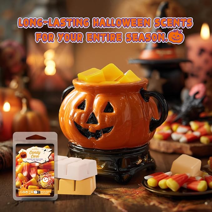 Halloween Scented Wax Melts, 8 Pack Soy Wax Cubes for Wax Warmer, Strong Fragrance Tarts - Candy Corn, Spice Cider, Cinnamon Sugar, Roasted Marshmallows and More, Candle Wax Melts Gift Set