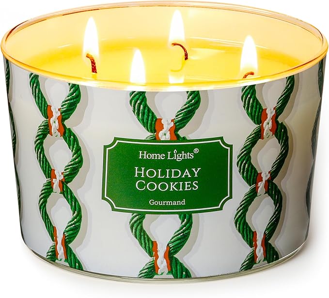 HomeLights 4-Wick Candles for Home Scented - 18oz Soy Wax Blend Candle Long-Lasting Fragrance, Rustic Modern Home Decor and Housewarming Gifts, Holiday Cookies