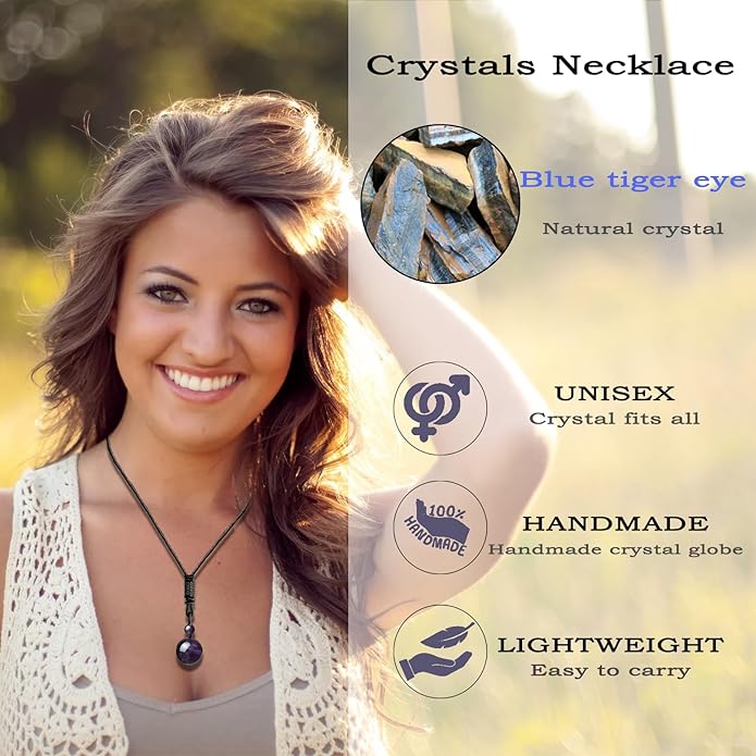 Crystal Necklaces for Women Men, Tigers Eye Amethyst Obsidian Pendant for Protection, Crystals and Healing Stones Necklace Jewelry for Spiritual
