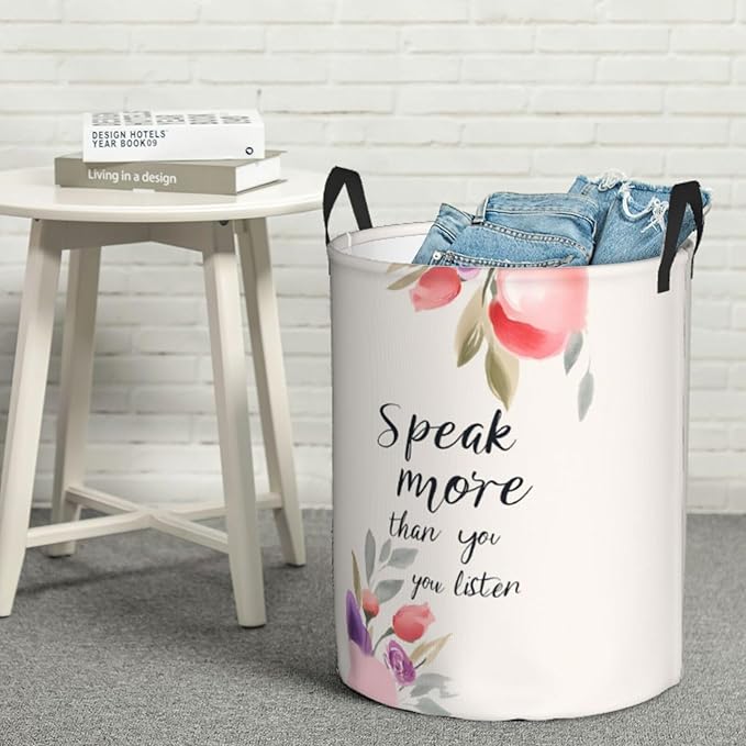 Laundry Basket Motivational Word Collapsible Large Capacity,63L Dirty Clothes Basket Durable Lightweight Hamper With Handles Ideal For Clothes,Toys Home Organization19.6in X 15.7in,