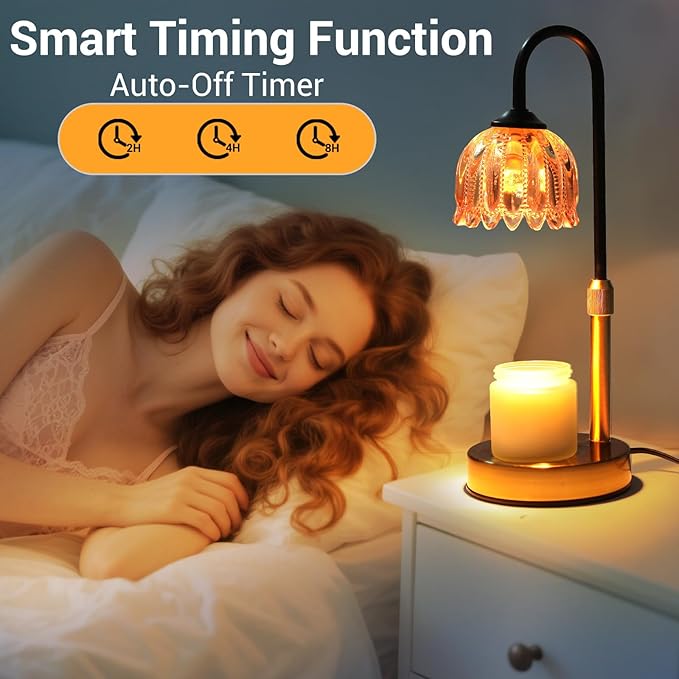 Flower Candle Warmer Lamp with Timer, Wax Warmer Gifts for Mom, Dimmable Candle Lamp Warmer, 3 Timer Modes, 4 Brightness Levels, Adjustable Height for House Warming, Birthday, Christmas Gifts