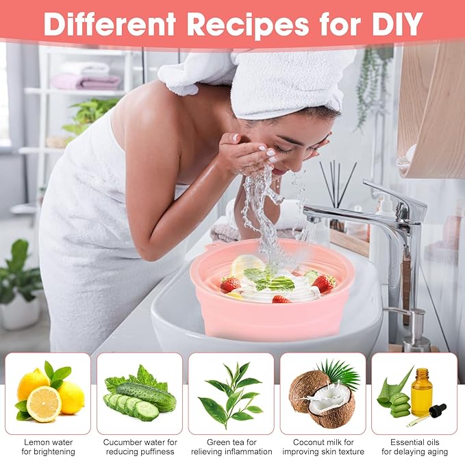 Face Bowl for Ice Silicone Facial Bowls with Built - in Tray Foldable Washbasin for Face Tub Plunge & Cold Plunge Quick Skin Cooling in Ice Baths -Bath Spa Tool for Home Camping Travel & Pink
