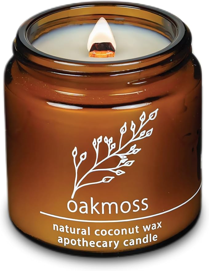 Hemlock Park Crackling Wood Wick Candle Handcrafted with Natural Coconut Wax (Small 4 oz, Oakmoss)