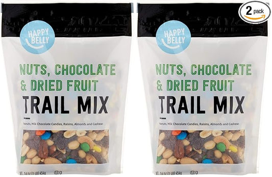 Amazon Brand - Happy Belly Nuts, Chocolate & Dried Fruit, Trail Mix, 16 Ounce (Pack of 2)